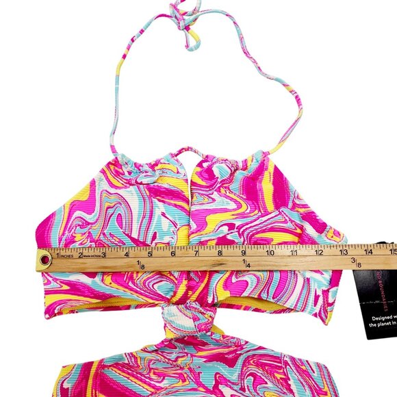 Womens High-Waisted Swirl Print Bikini Set Halter Tie Cut-Out Detail Size S - Picture 7 of 8